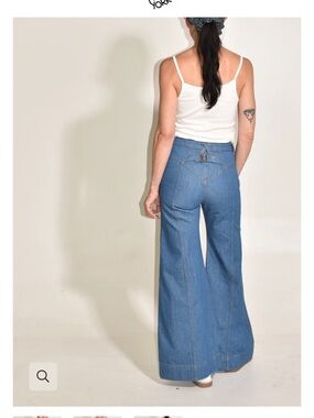Judi Rosen Wide-Leg High-Rise Women’s Jeans in Medium Blue with back buckle